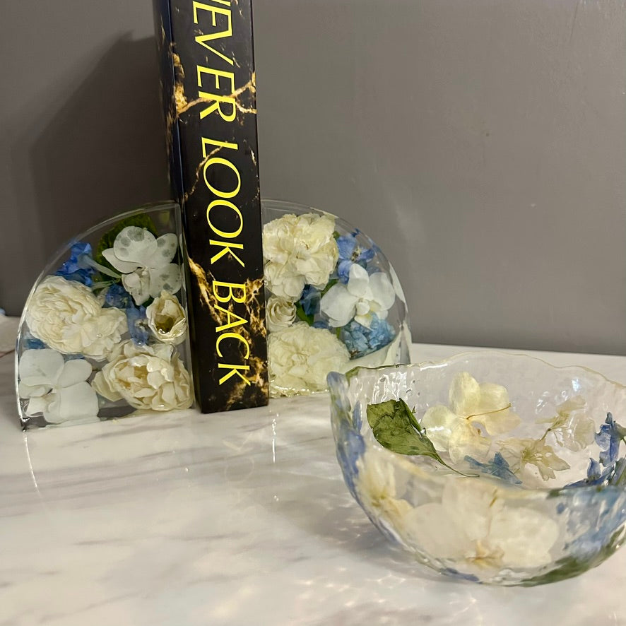 Wedding Bouquet Preservation Resin Bookends – Custom Floral Keepsake Gift