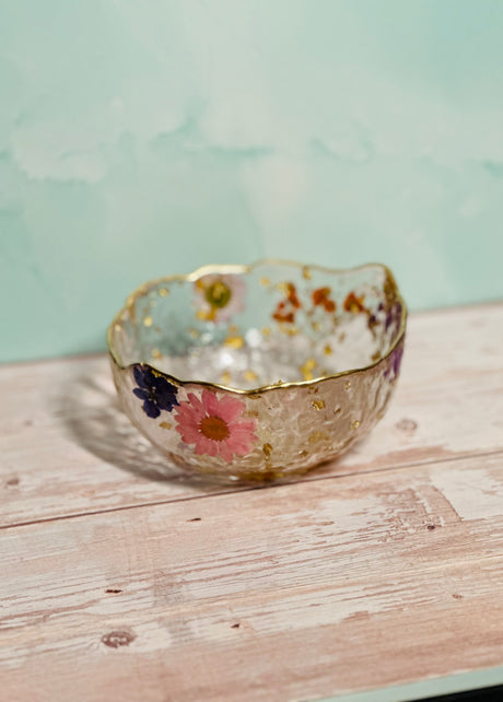 Custom Resin Trinket Bowl – 5″ Floral Catch-All Dish with Gold Trim – Handmade Philadelphia - Handmade By Theia