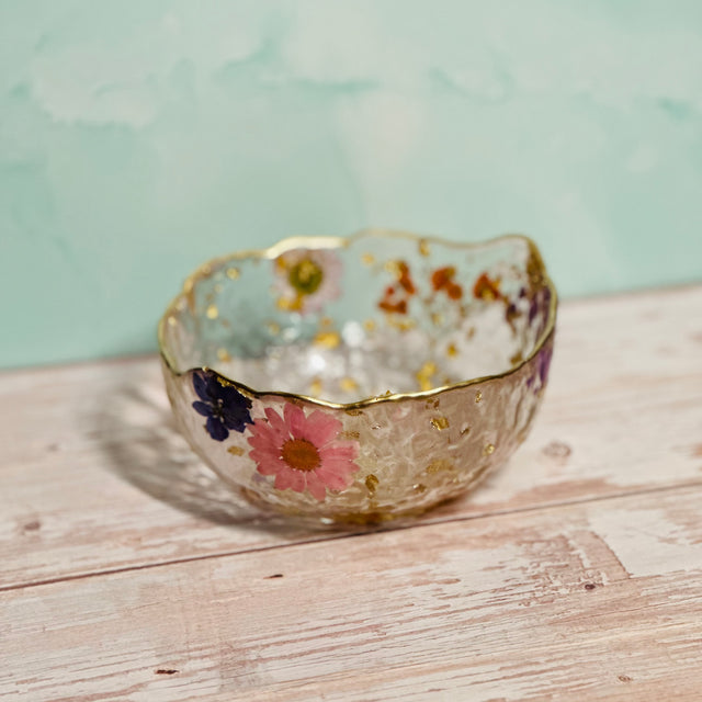 Custom Resin Trinket Bowl – 5″ Floral Catch-All Dish with Gold Trim – Handmade Philadelphia - Handmade By Theia