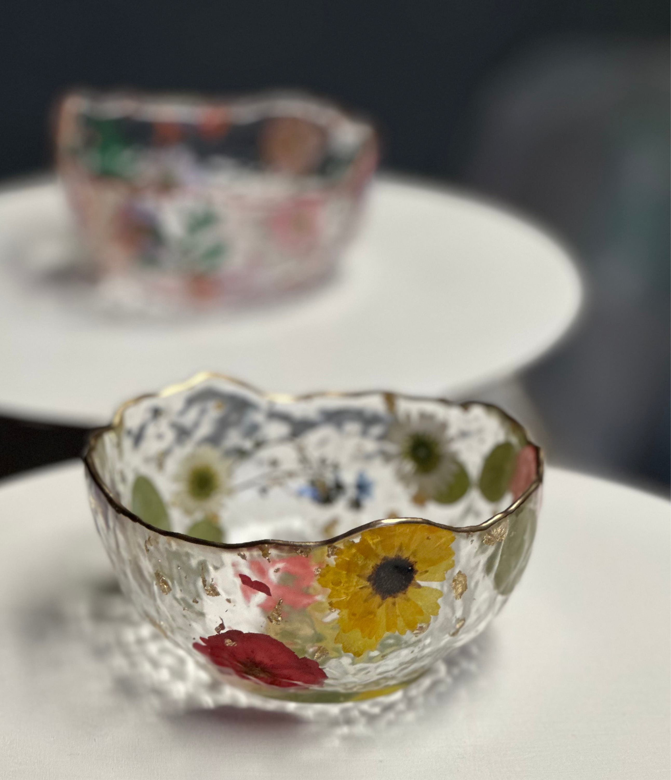 Custom Resin Trinket Bowl – 5″ Floral Catch-All Dish with Gold Trim – Handmade Philadelphia - Handmade By Theia
