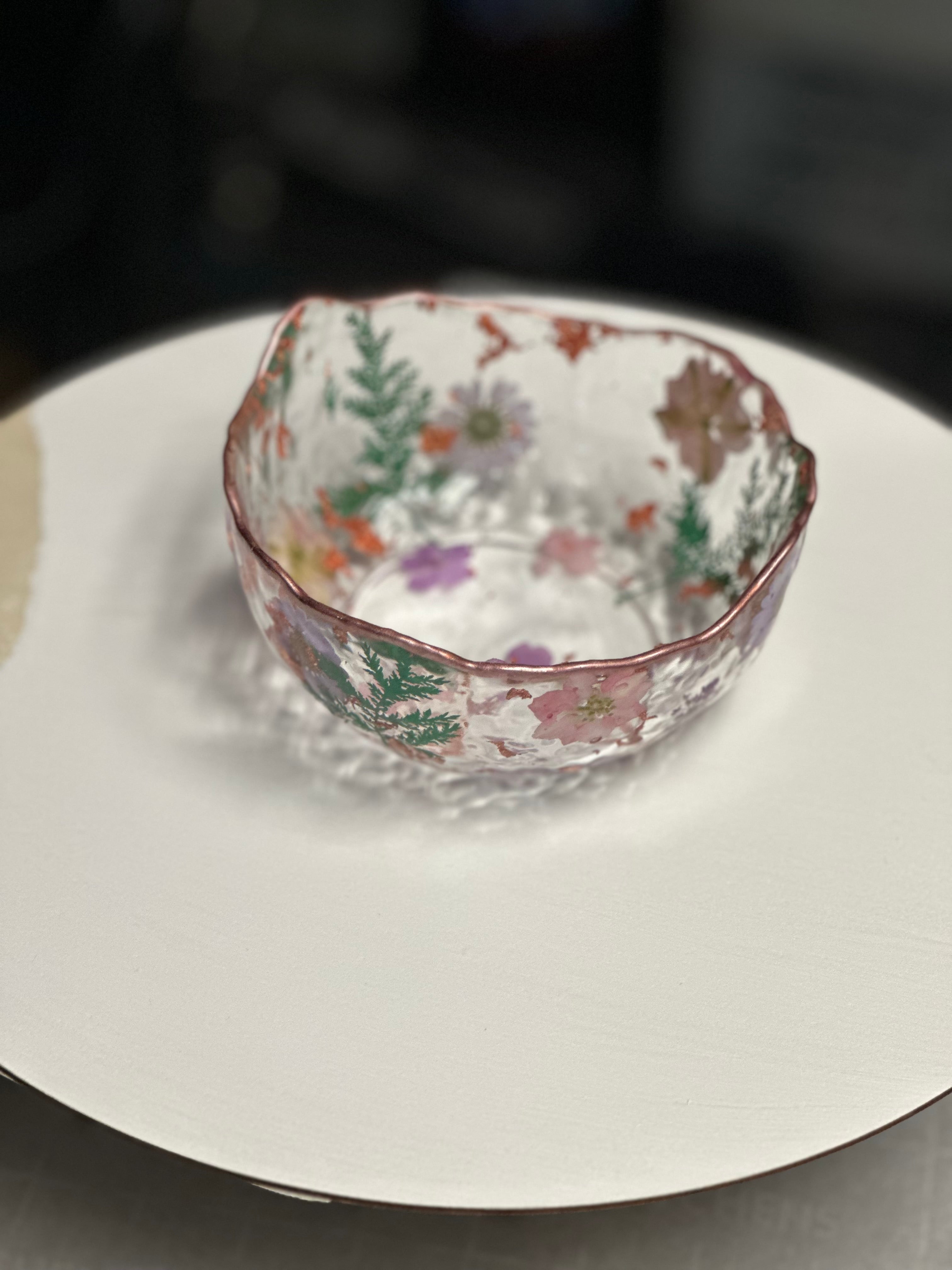 Custom Resin Trinket Bowl – 5″ Floral Catch-All Dish with Gold Trim – Handmade Philadelphia - Handmade By Theia