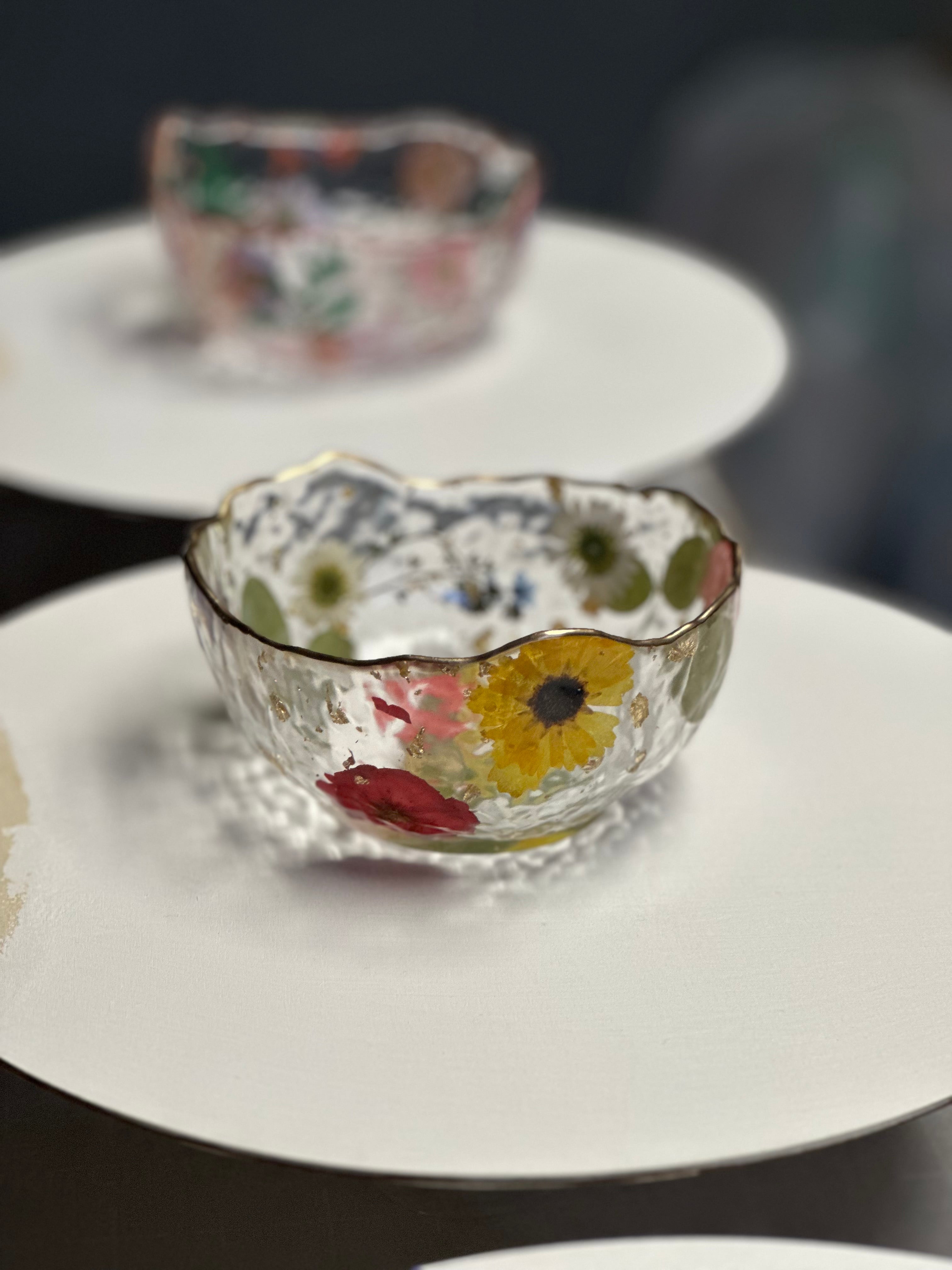 Custom Resin Trinket Bowl – 5″ Floral Catch-All Dish with Gold Trim – Handmade Philadelphia - Handmade By Theia