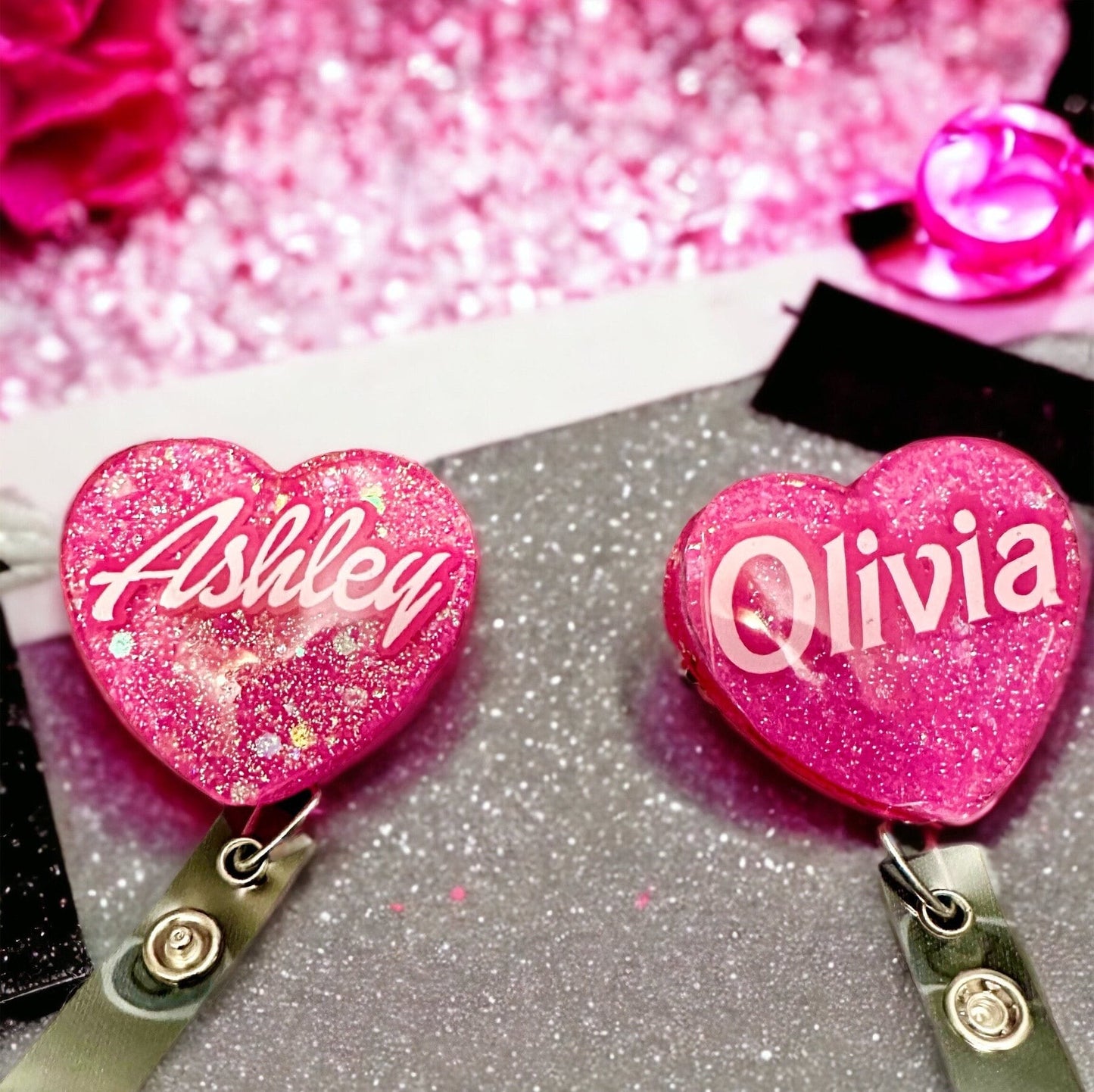 Personalized Cute Pink Heart Badge Reel