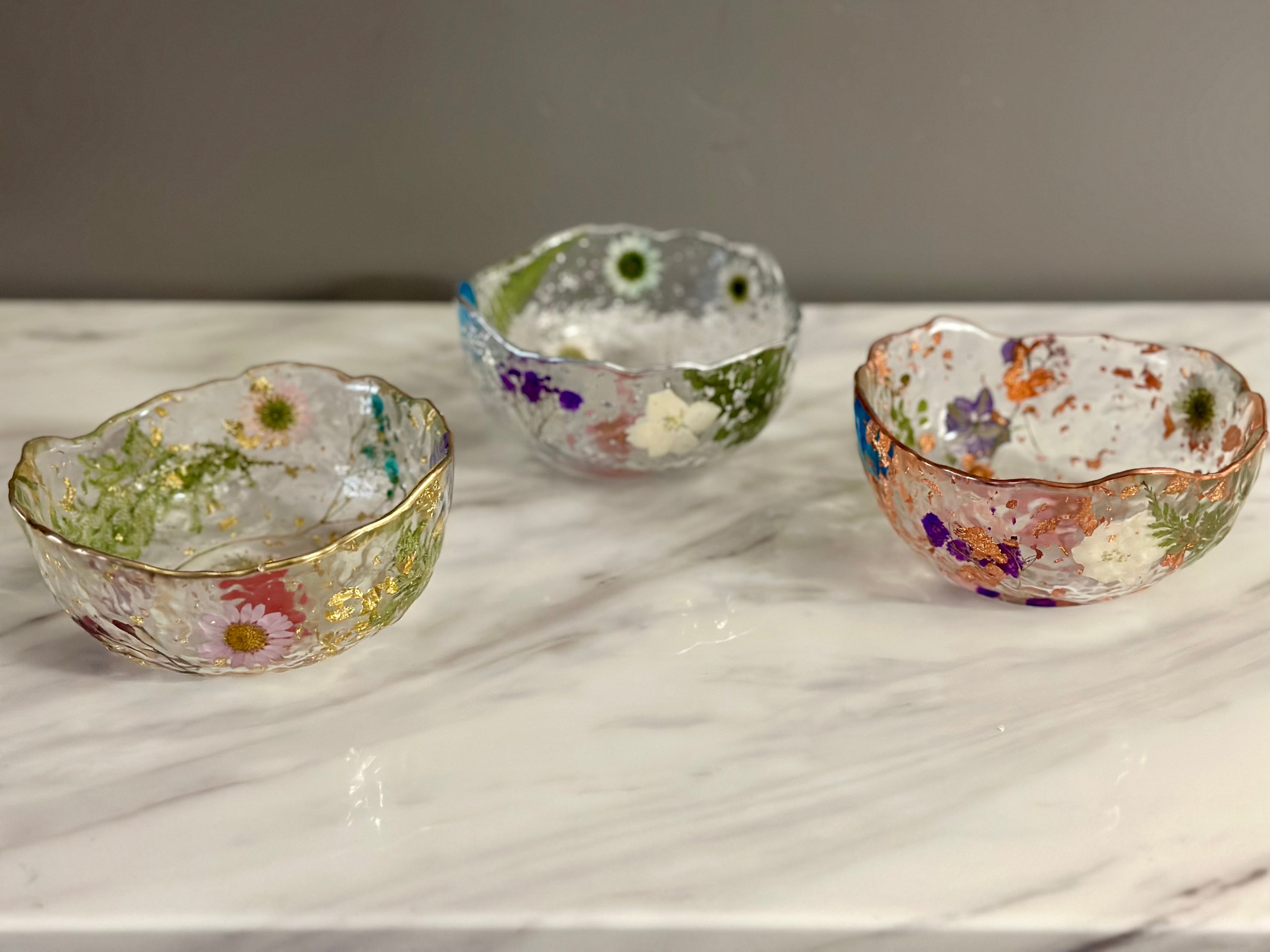 Custom Resin Trinket Bowl – 5″ Floral Catch-All Dish with Gold Trim – Handmade Philadelphia - Handmade By Theia