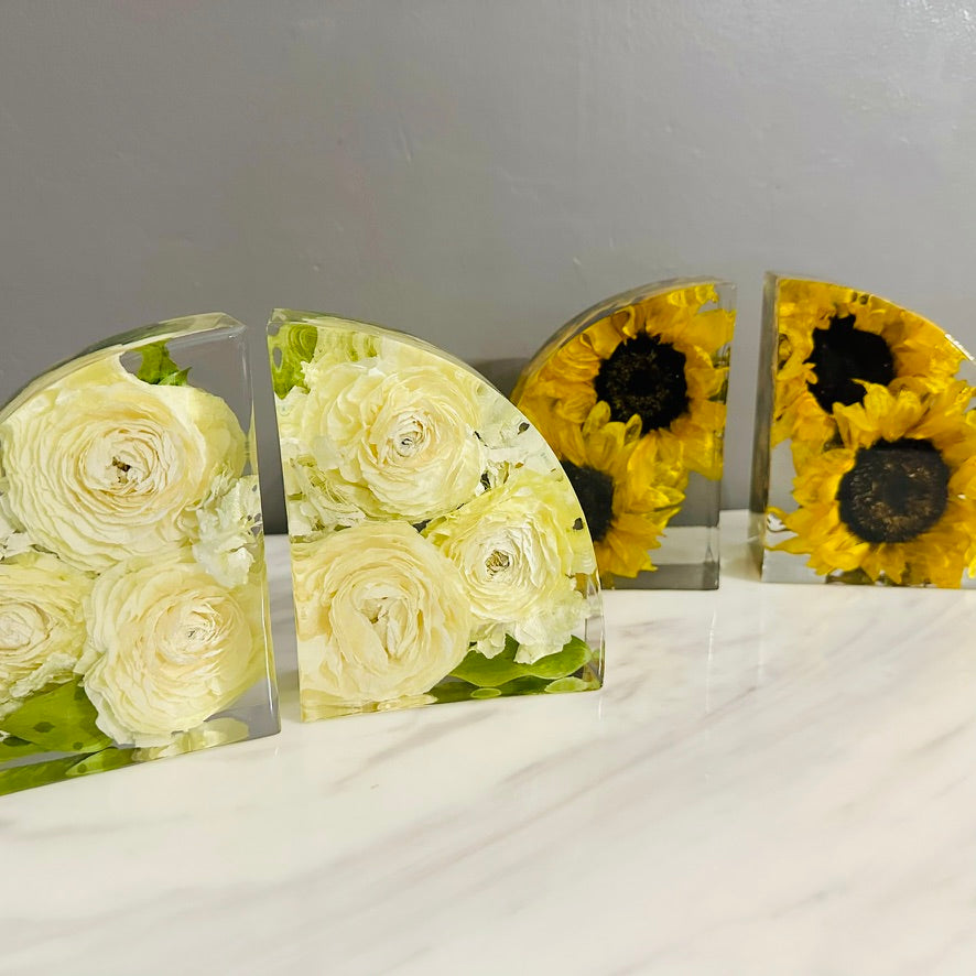 Wedding Bouquet Preservation Resin Bookends – Custom Floral Keepsake Gift