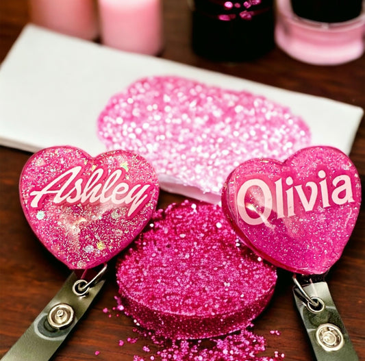 Personalized Cute Pink Heart Badge Reel