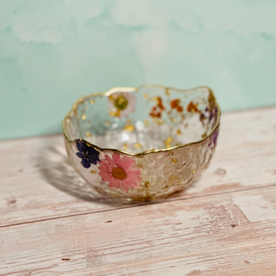 Custom Resin Trinket Bowl – 5″ Floral Catch-All Dish with Gold Trim – Handmade Philadelphia - Handmade By Theia