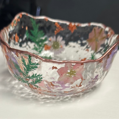 Custom Resin Trinket Bowl – 5″ Floral Catch-All Dish with Gold Trim – Handmade Philadelphia - Handmade By Theia