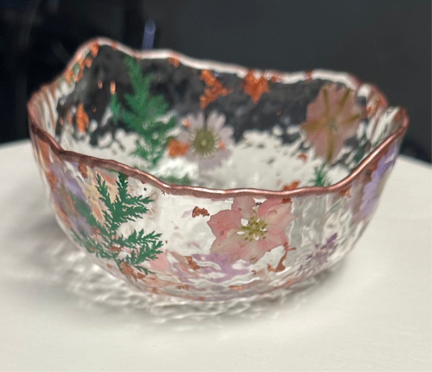 Custom Resin Trinket Bowl – 5″ Floral Catch-All Dish with Gold Trim – Handmade Philadelphia - Handmade By Theia
