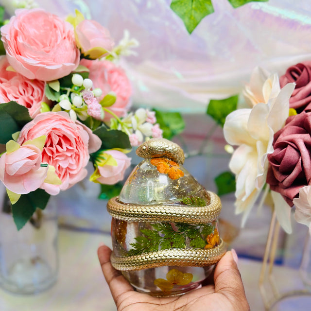 Floral Resin Trinket Snake Jar with Pressed Flowers – Handmade Jewelry Box & Keepsake Storage - Handmade By Theia
