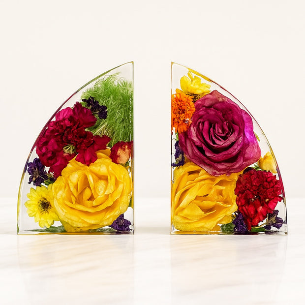 Wedding Bouquet Preservation Resin Bookends – Custom Floral Keepsake Gift - Handmade By Theia