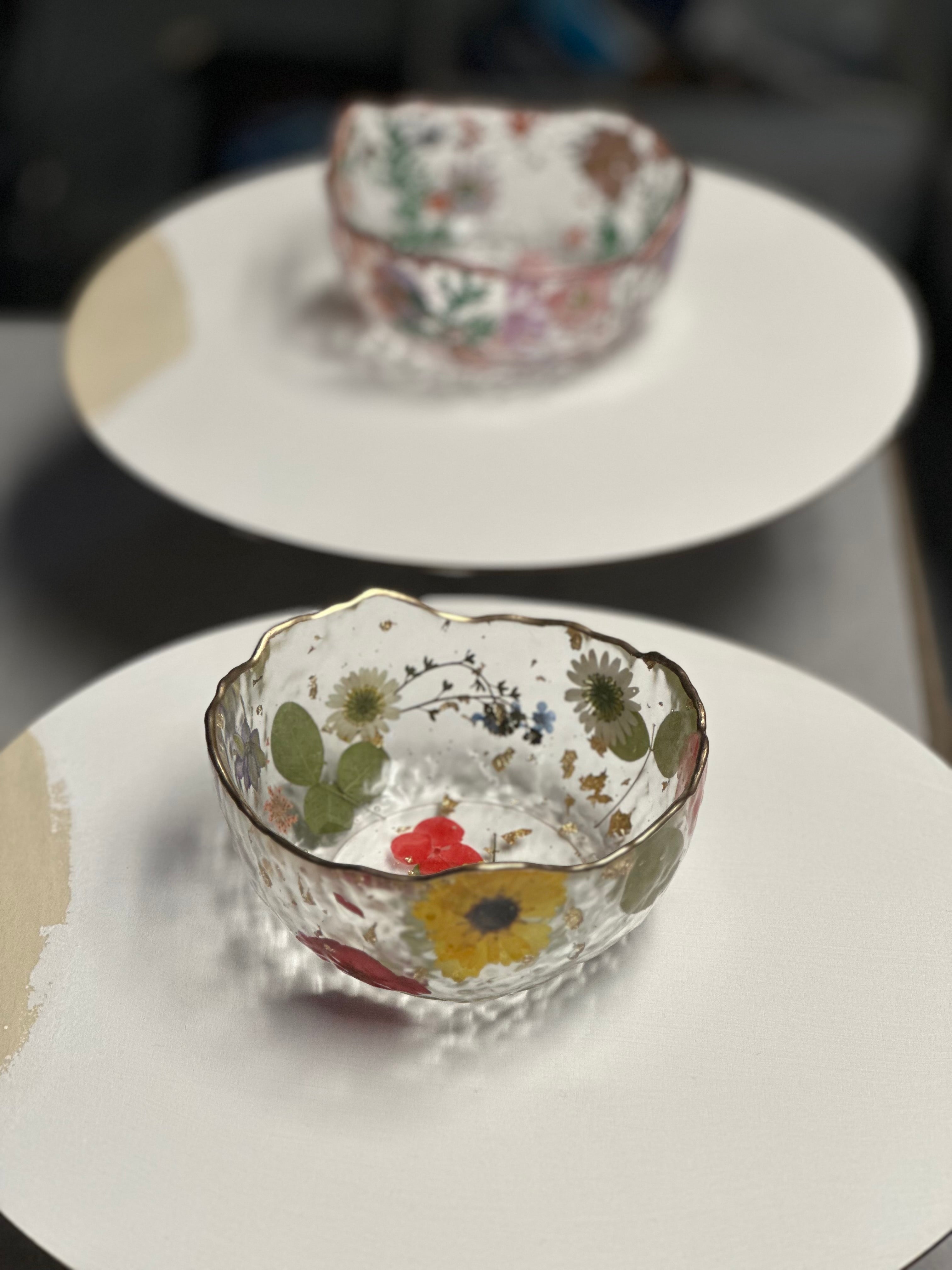 Custom Resin Trinket Bowl – 5″ Floral Catch-All Dish with Gold Trim – Handmade Philadelphia - Handmade By Theia