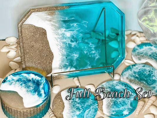 Ocean Wave Coasters Rolling Tray Set