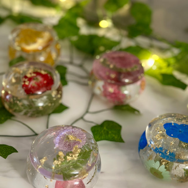 Pressed Flower Resin Trinket Jar – Small Ring Holder & Jewelry Stash Jar with Lid – Handmade Philadelphia - Handmade By Theia