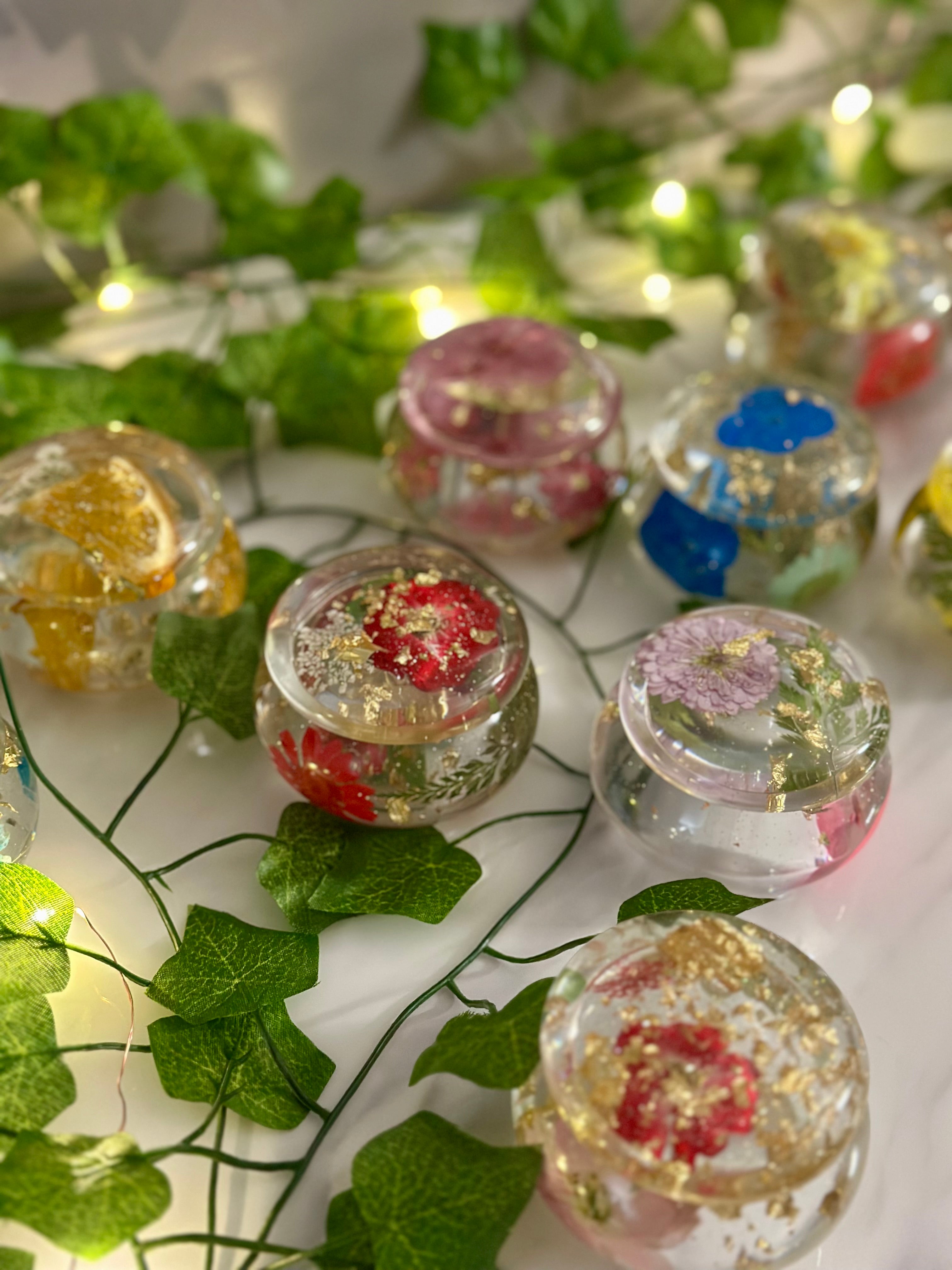 Pressed Flower Resin Trinket Jar – Small Ring Holder & Jewelry Stash Jar with Lid – Handmade Philadelphia - Handmade By Theia