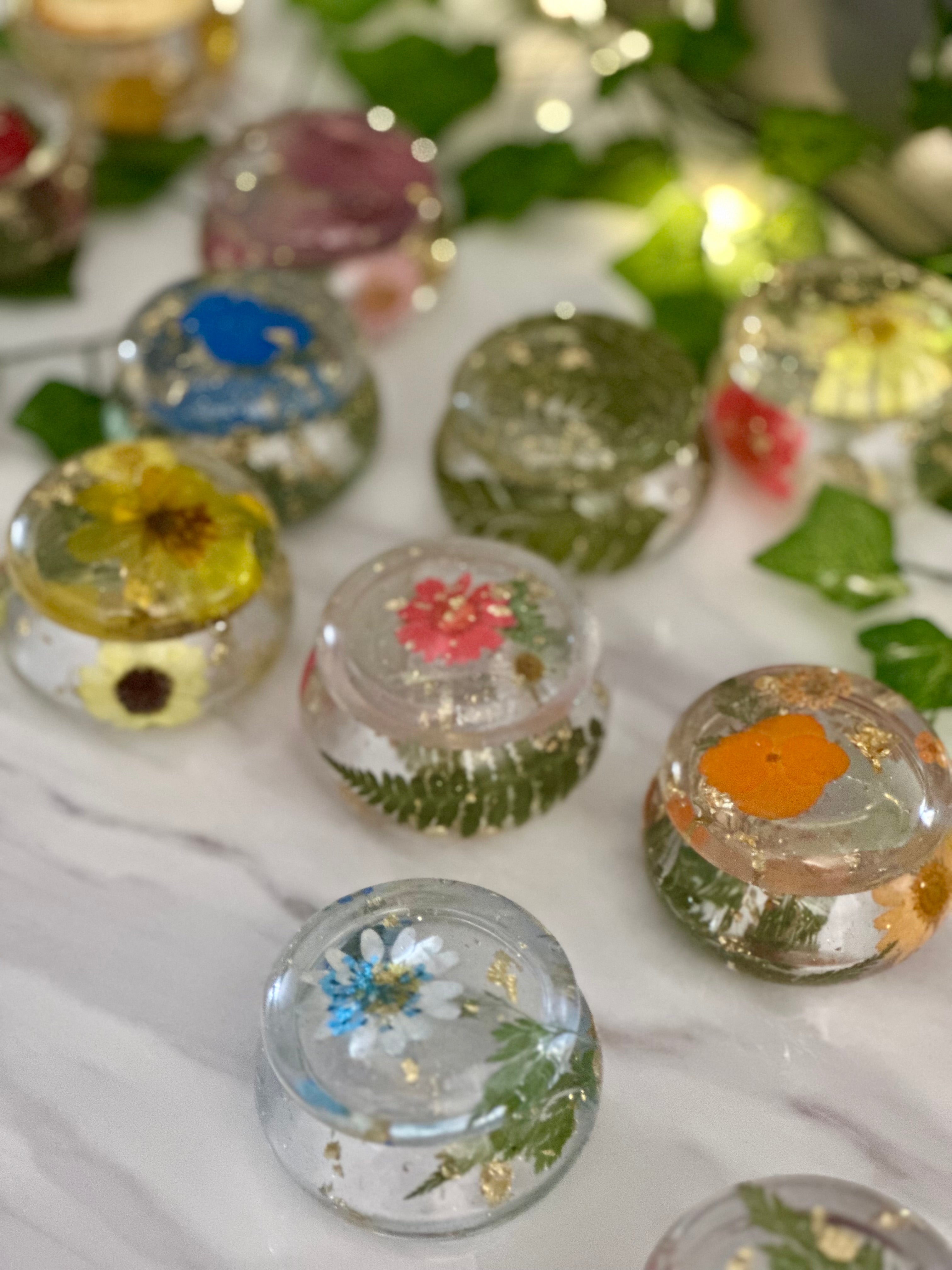 Pressed Flower Resin Trinket Jar – Small Ring Holder & Jewelry Stash Jar with Lid – Handmade Philadelphia - Handmade By Theia
