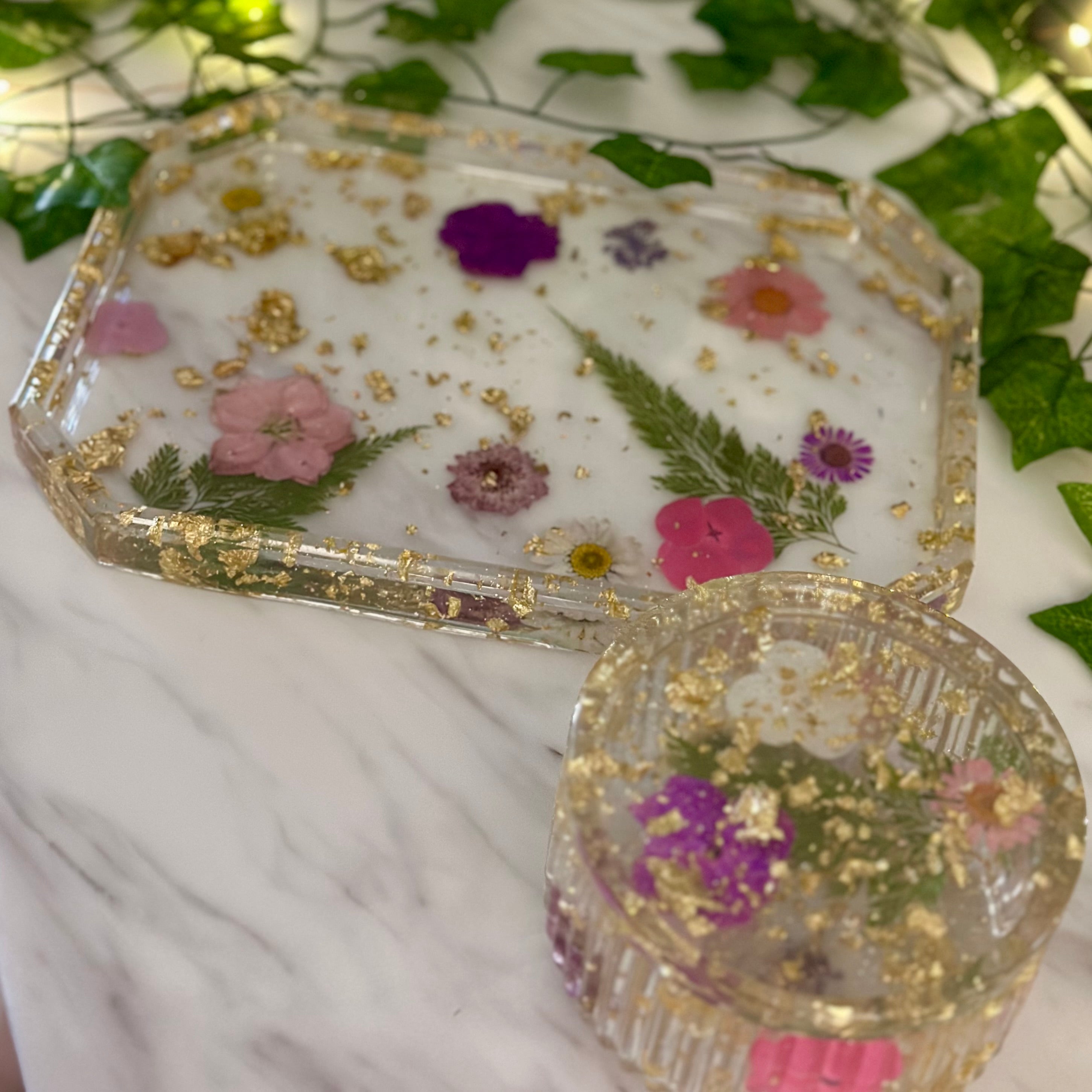 Pressed Wildflower Resin Tray – Floral Vanity Tray or Decorative Catch-All – Handmade Philadelphia - Handmade By Theia