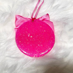 Personalized Pink Ornament with Bow – Custom Christmas Ornament with Rhinestone Trim, Perfect Stocking Stuffer - Handmade By Theia