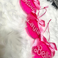 Personalized Pink Ornament with Bow – Custom Christmas Ornament with Rhinestone Trim, Perfect Stocking Stuffer - Handmade By Theia