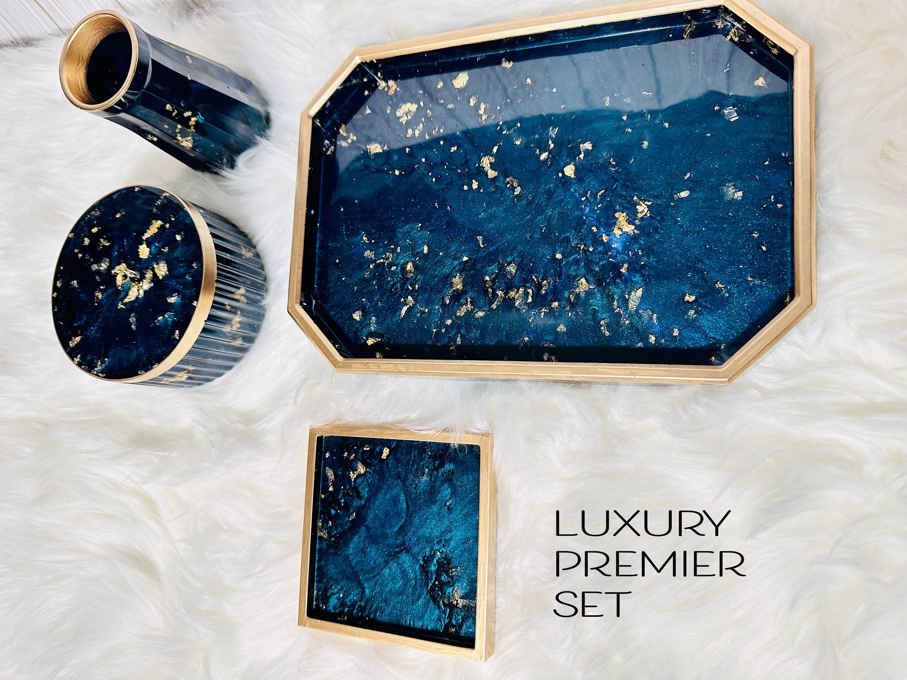 Resin Tray & Lidded Jar Set – Custom Vanity Tray & Jewelry Organizer – Handmade Gift for Her - Handmade By Theia