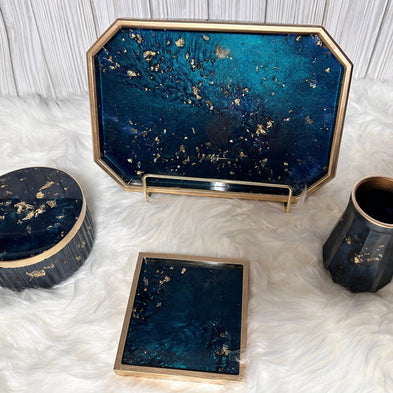 Resin Tray & Lidded Jar Set – Custom Vanity Tray & Jewelry Organizer – Handmade Gift for Her - Handmade By Theia