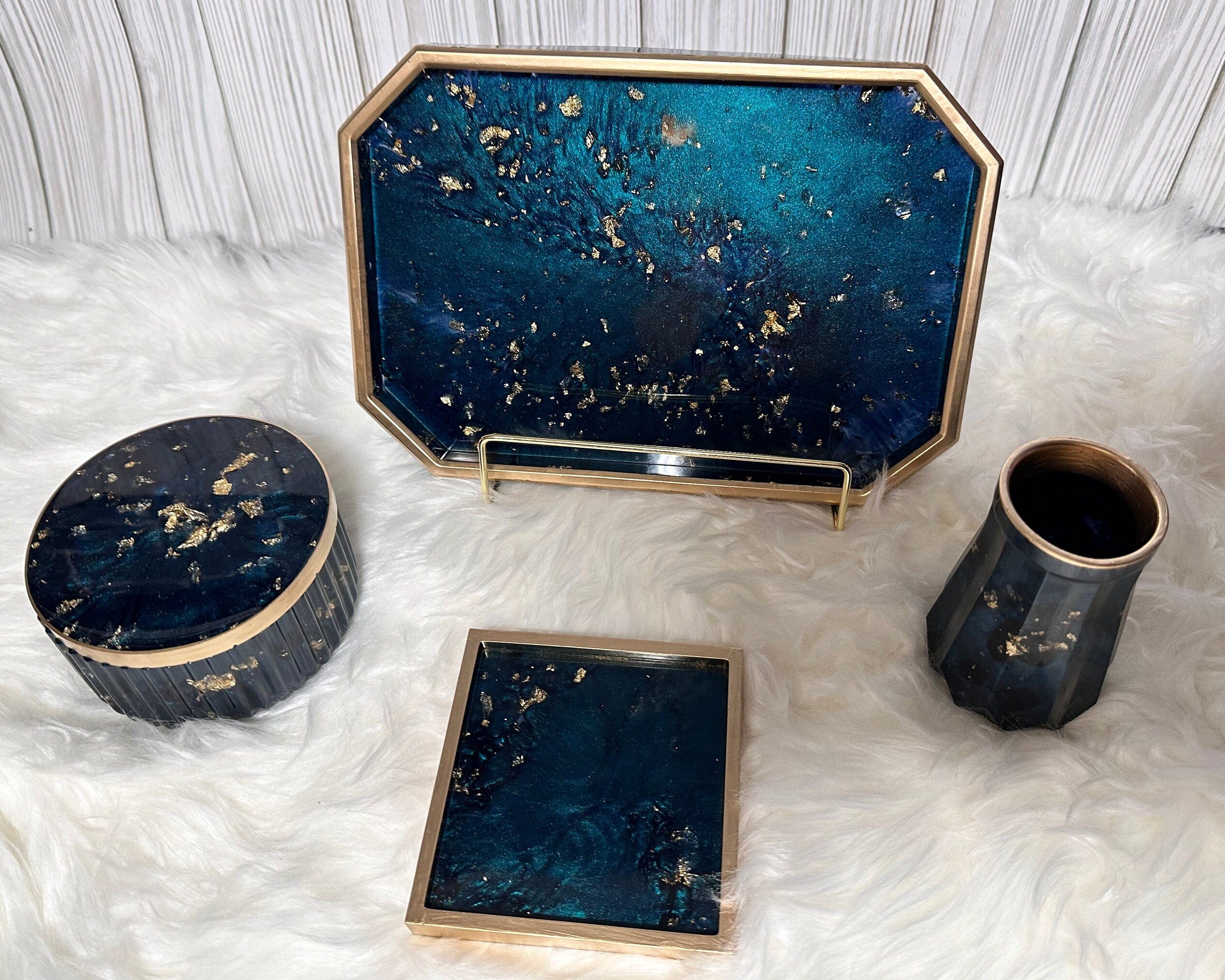 Resin Tray & Lidded Jar Set – Custom Vanity Tray & Jewelry Organizer – Handmade Gift for Her - Handmade By Theia