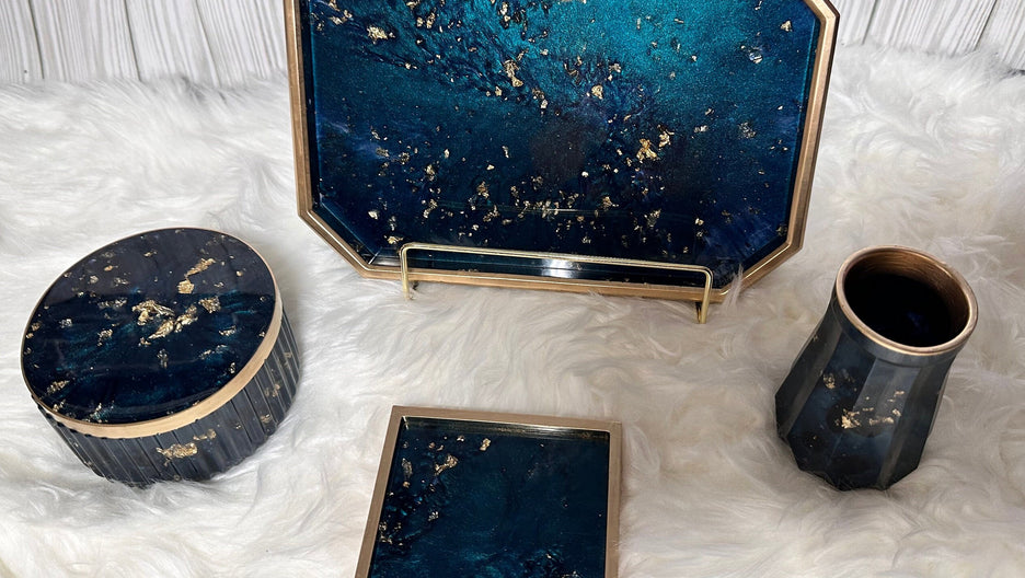 Resin Tray & Lidded Jar Set – Custom Vanity Tray & Jewelry Organizer – Handmade Gift for Her - Handmade By Theia