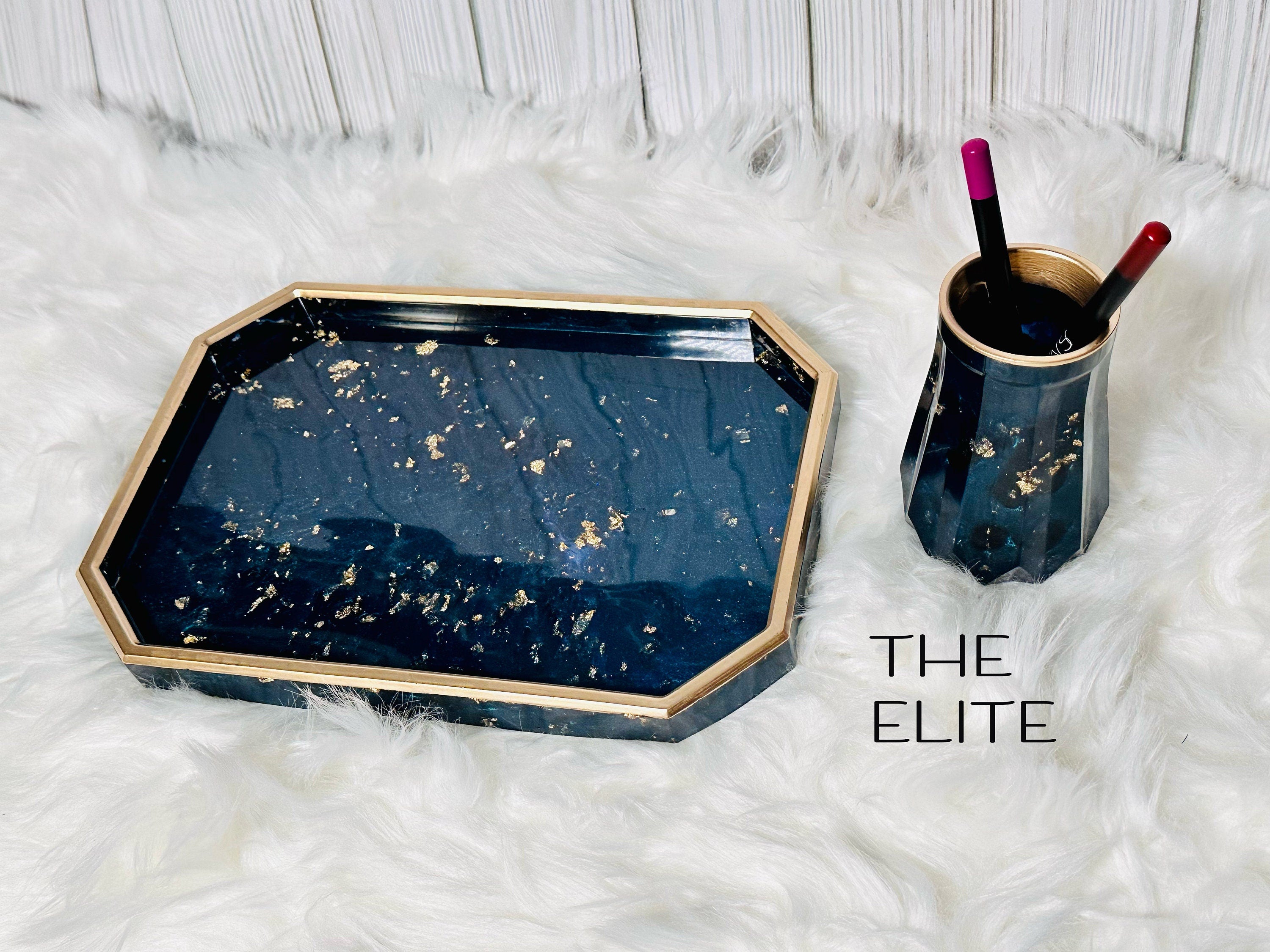 Resin Tray & Lidded Jar Set – Custom Vanity Tray & Jewelry Organizer – Handmade Gift for Her - Handmade By Theia