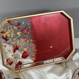 Rose Petal Resin Tray Set – 10″ Rolling Vanity Tray with Jar – Handmade Philadelphia - Handmade By Theia