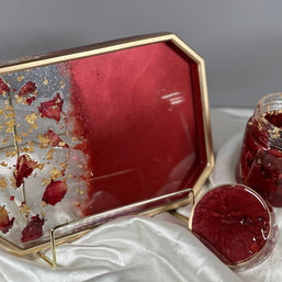 Rose Petal Resin Tray Set – 10″ Rolling Vanity Tray with Jar – Handmade Philadelphia - Handmade By Theia