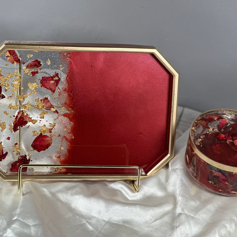Rose Petal Resin Tray Set – 10″ Rolling Vanity Tray with Jar – Handmade Philadelphia - Handmade By Theia