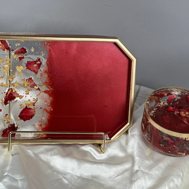 Rose Petal Resin Tray Set – 10″ Rolling Vanity Tray with Jar – Handmade Philadelphia - Handmade By Theia
