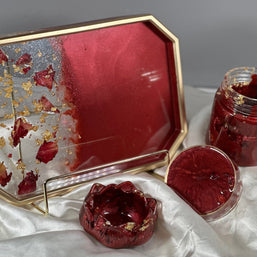 Rose Petal Resin Tray Set – 10″ Rolling Vanity Tray with Jar – Handmade Philadelphia - Handmade By Theia