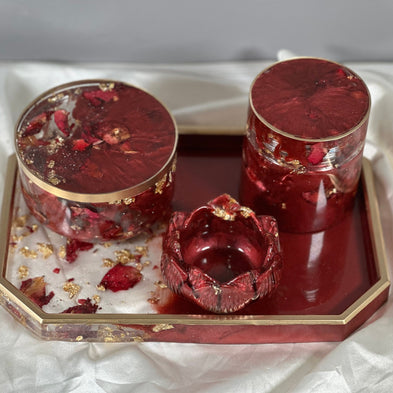Rose Petal Resin Tray Set – 10″ Rolling Vanity Tray with Jar – Handmade Philadelphia - Handmade By Theia