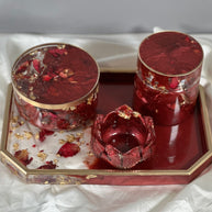 Rose Petal Resin Tray Set – 10″ Rolling Vanity Tray with Jar – Handmade Philadelphia - Handmade By Theia