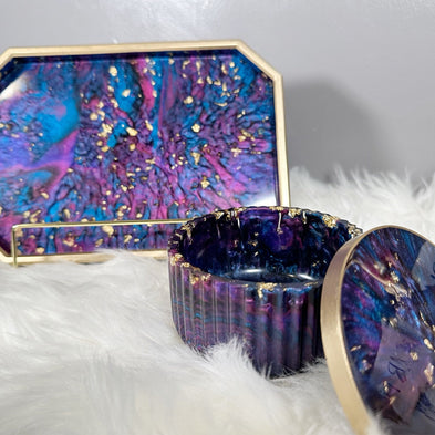 Resin Tray & Lidded Jar Set – Custom Vanity Tray & Jewelry Organizer – Handmade Gift for Her - Handmade By Theia