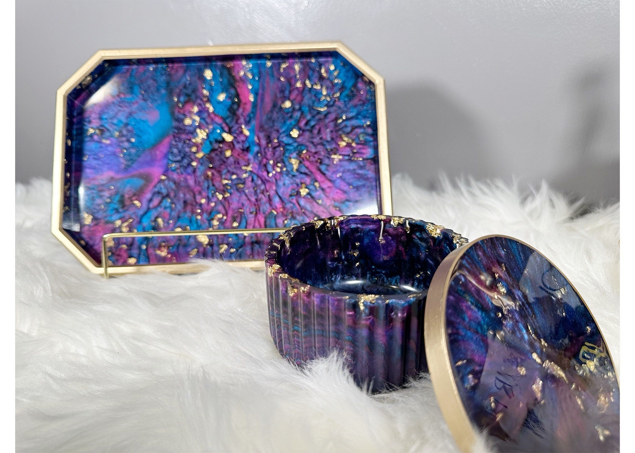 Resin Tray & Lidded Jar Set – Custom Vanity Tray & Jewelry Organizer – Handmade Gift for Her - Handmade By Theia