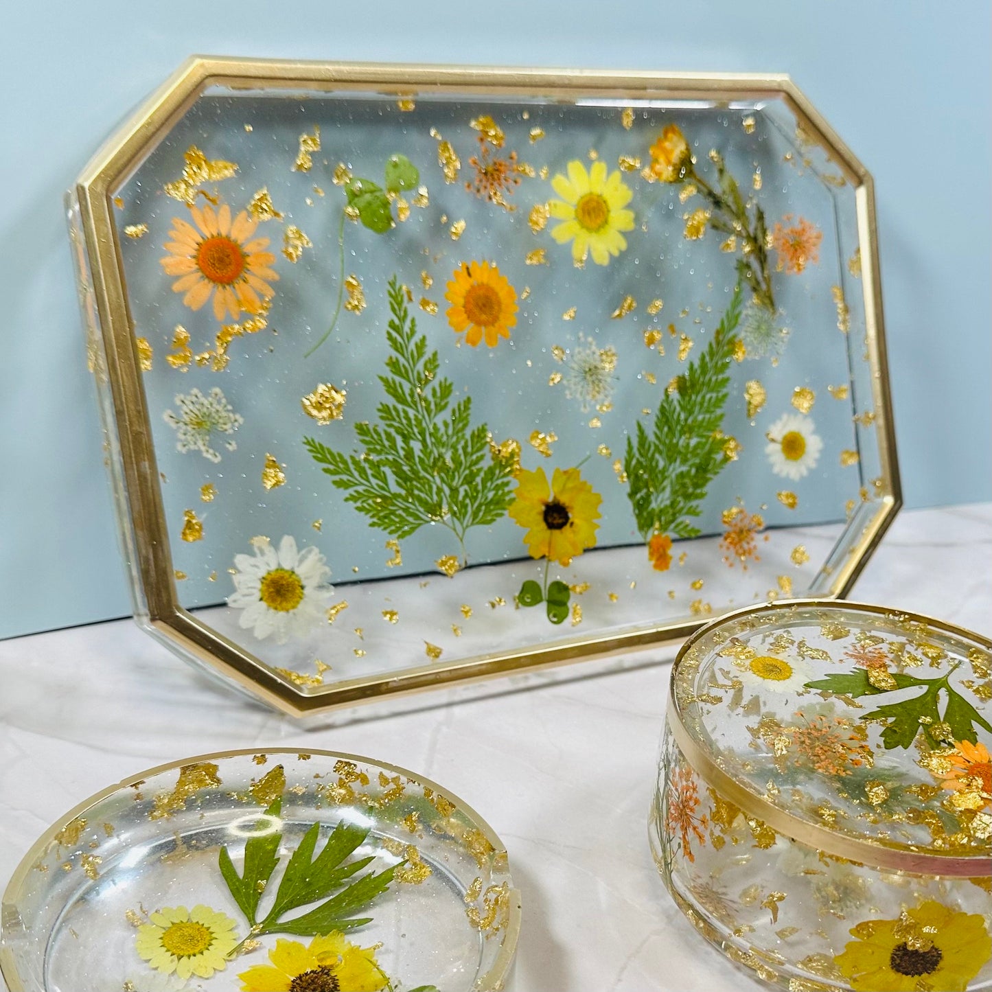 Pressed Flower Resin Rolling Tray – Custom Floral Jewelry Tray, Decorative Vanity Tray for Women, Unique Personalized Gift