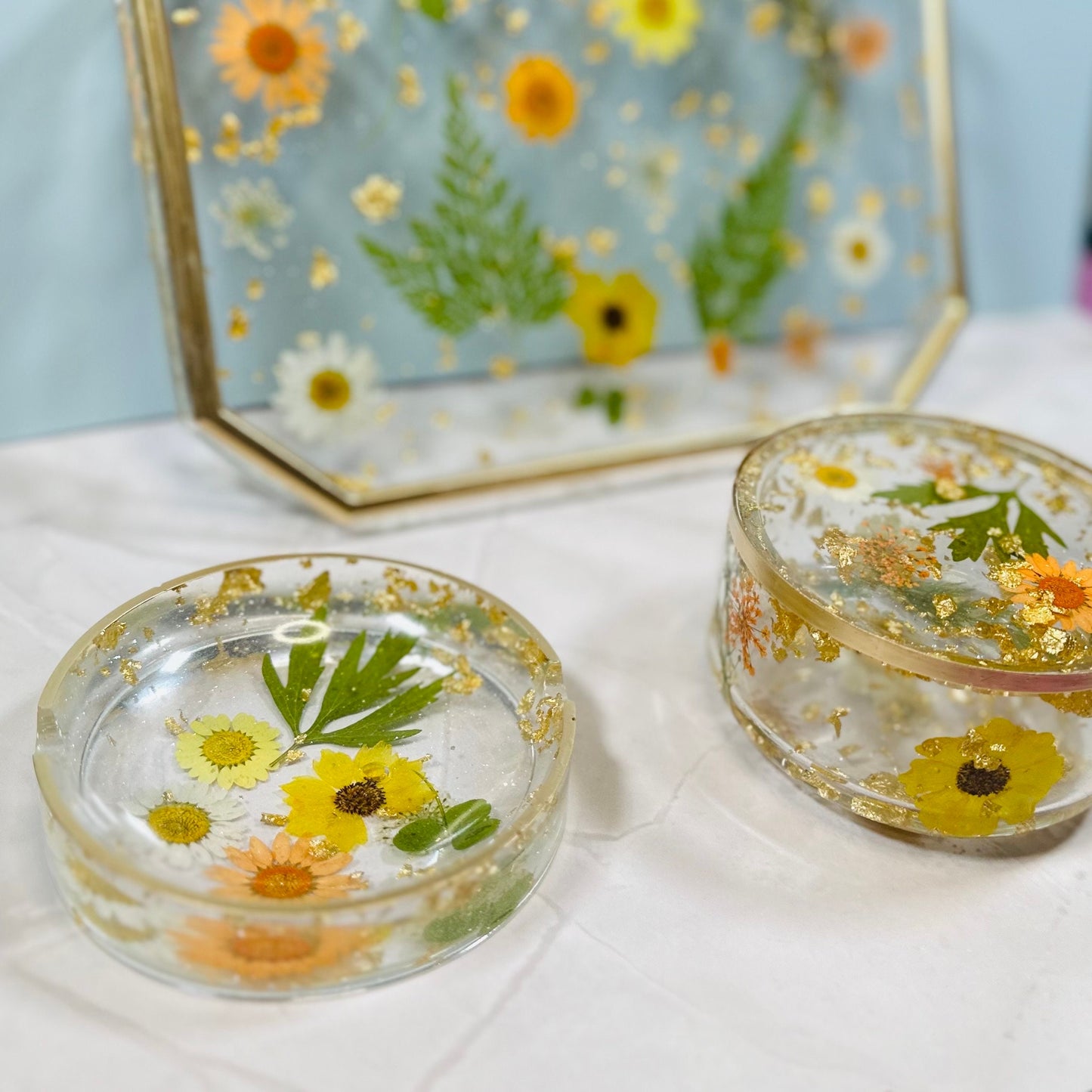 Pressed Flower Resin Rolling Tray – Custom Floral Jewelry Tray, Decorative Vanity Tray for Women, Unique Personalized Gift