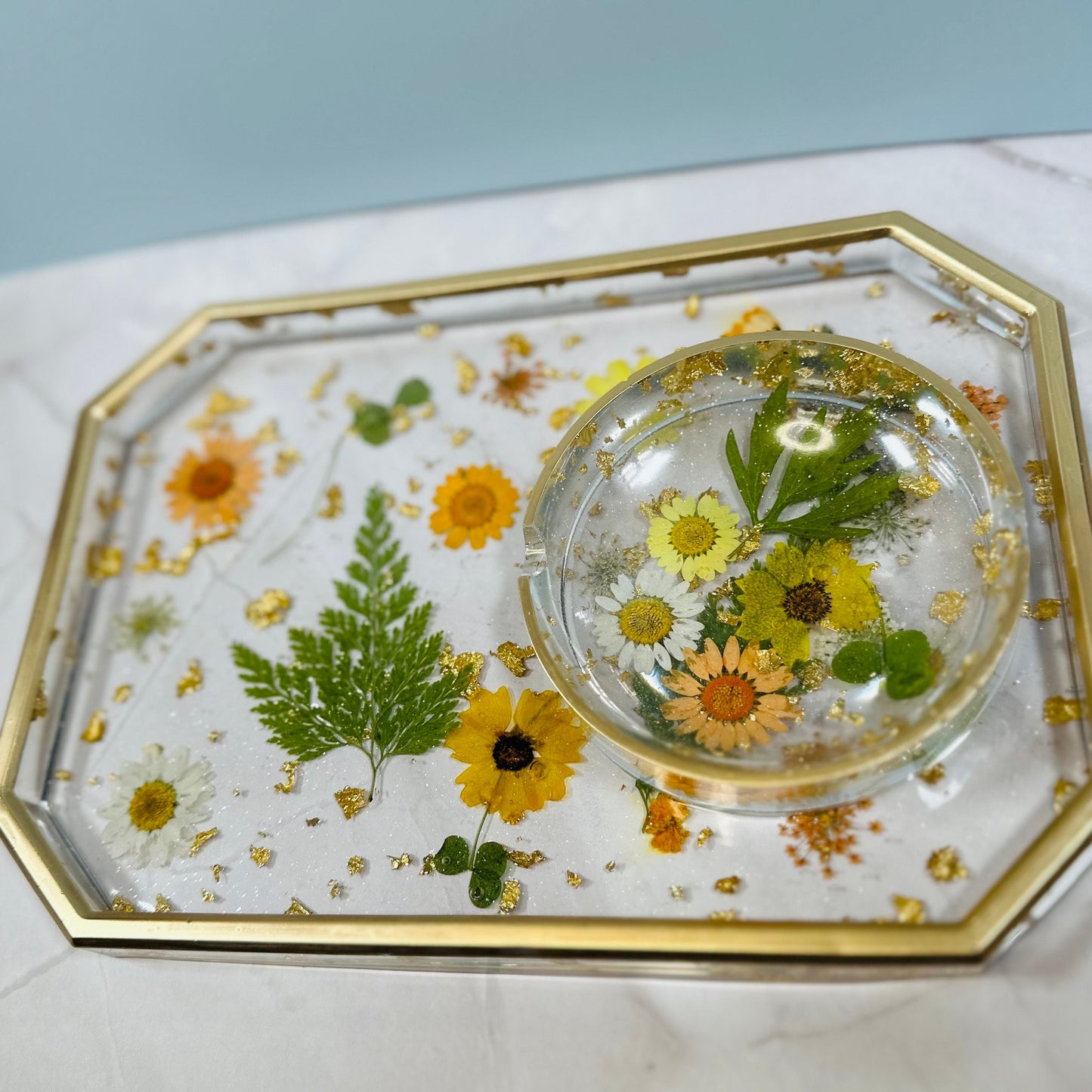 Pressed Flower Resin Rolling Tray – Custom Floral Jewelry Tray, Decorative Vanity Tray for Women, Unique Personalized Gift
