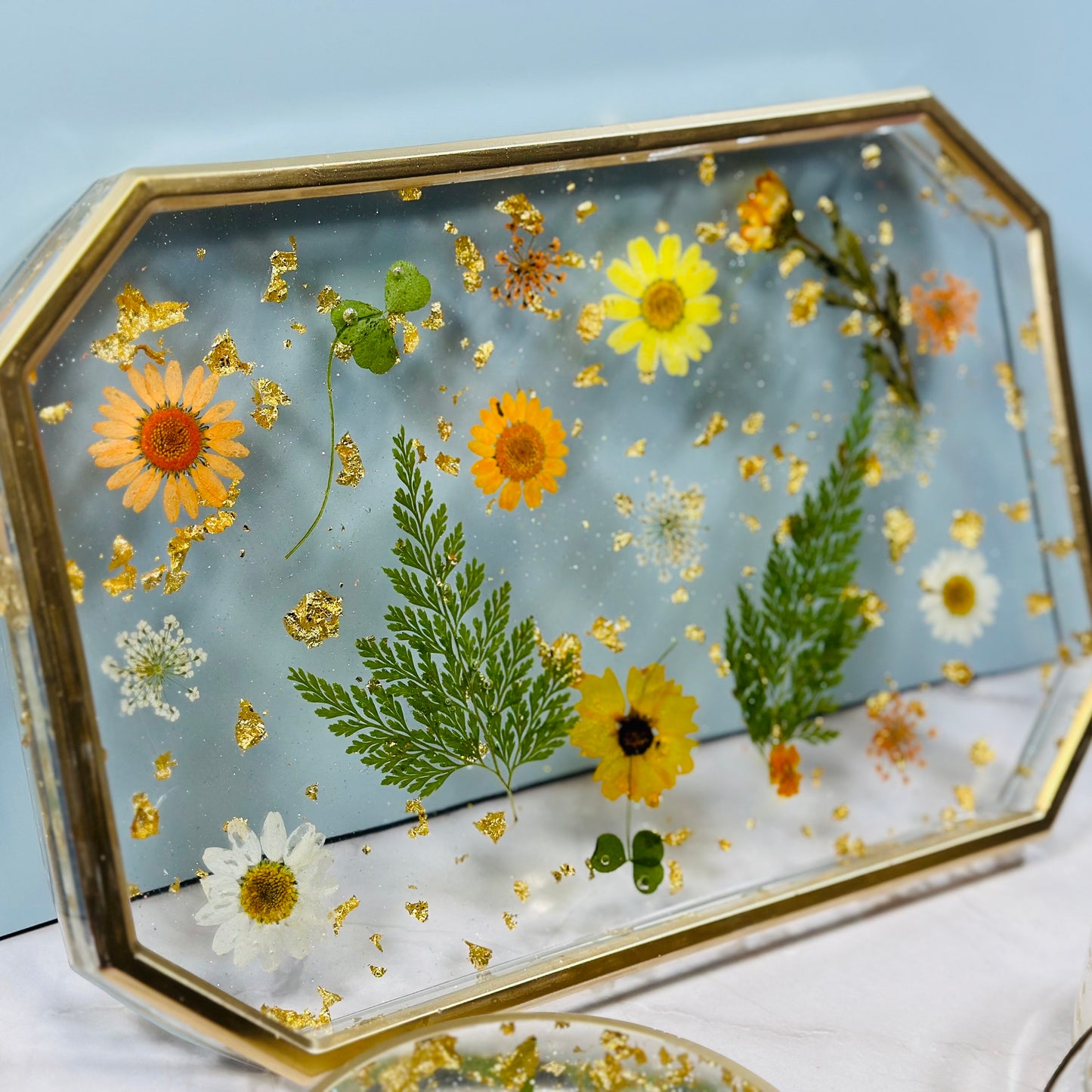 Pressed Flower Resin Rolling Tray – Custom Floral Jewelry Tray, Decorative Vanity Tray for Women, Unique Personalized Gift