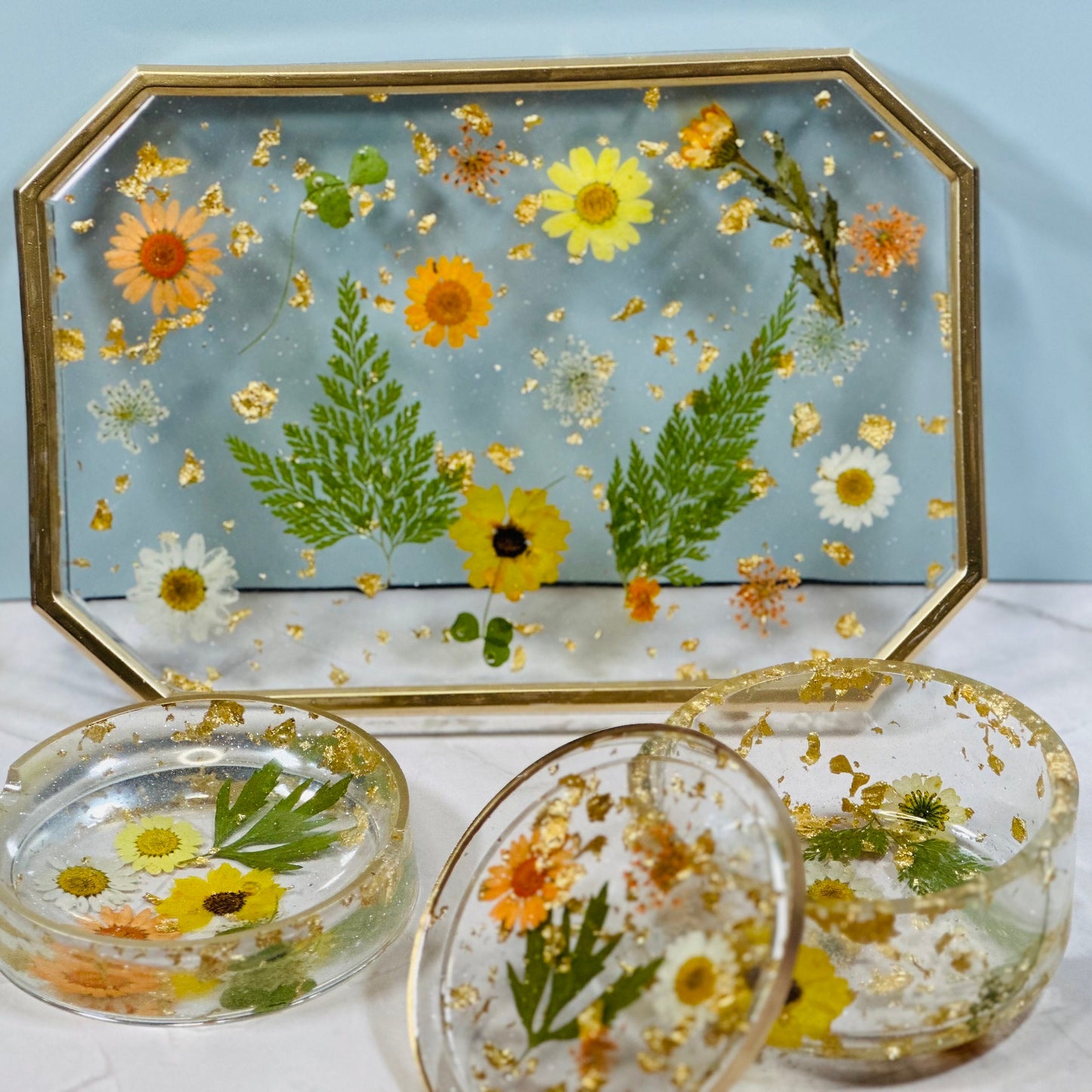 Pressed Flower Resin Rolling Tray – Custom Floral Jewelry Tray, Decorative Vanity Tray for Women, Unique Personalized Gift