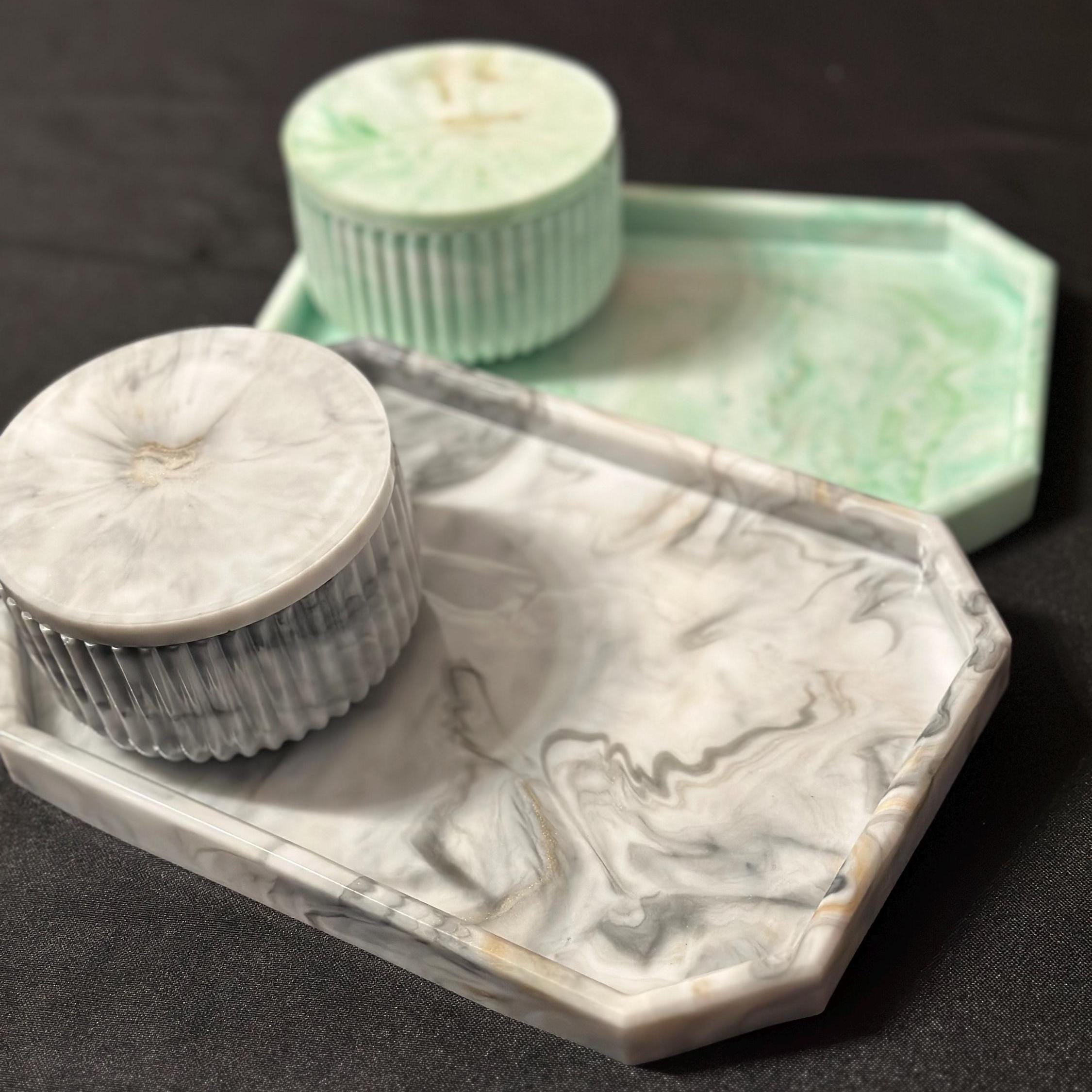 Marble Style Resin Tray & Jar Set – Custom Handmade Home Decor – Vanity or Jewelry Organizer - Handmade By Theia