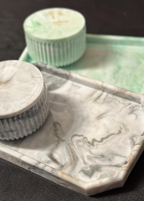 Marble Style Resin Tray & Jar Set – Custom Handmade Home Decor – Vanity or Jewelry Organizer - Handmade By Theia