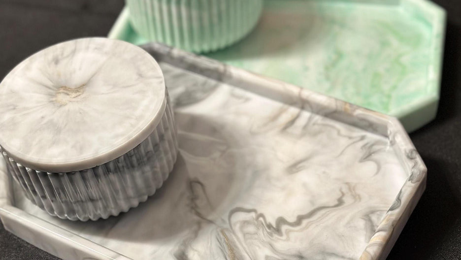 Marble Style Resin Tray & Jar Set – Custom Handmade Home Decor – Vanity or Jewelry Organizer - Handmade By Theia
