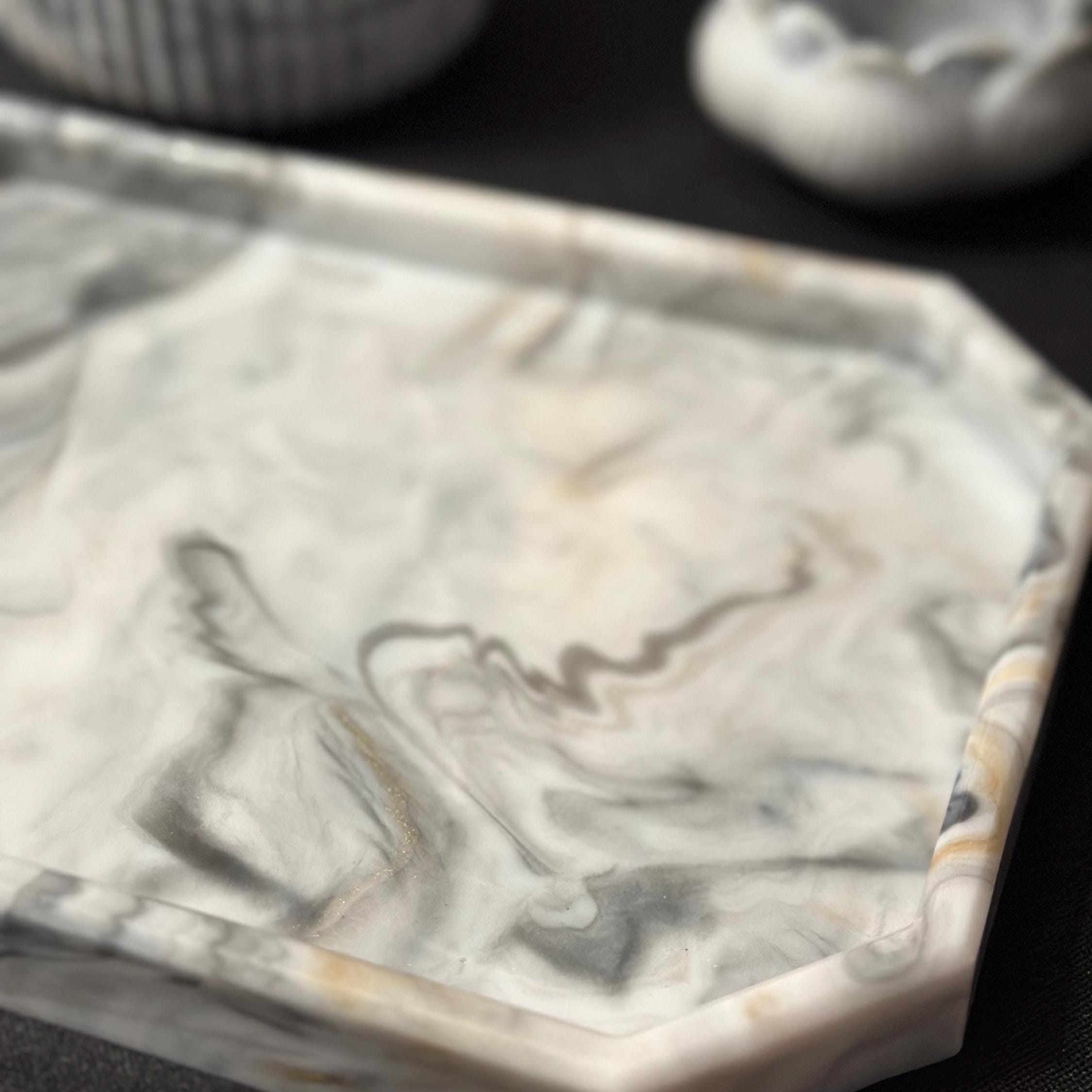 Marble Style Resin Tray & Jar Set – Custom Handmade Home Decor – Vanity or Jewelry Organizer - Handmade By Theia