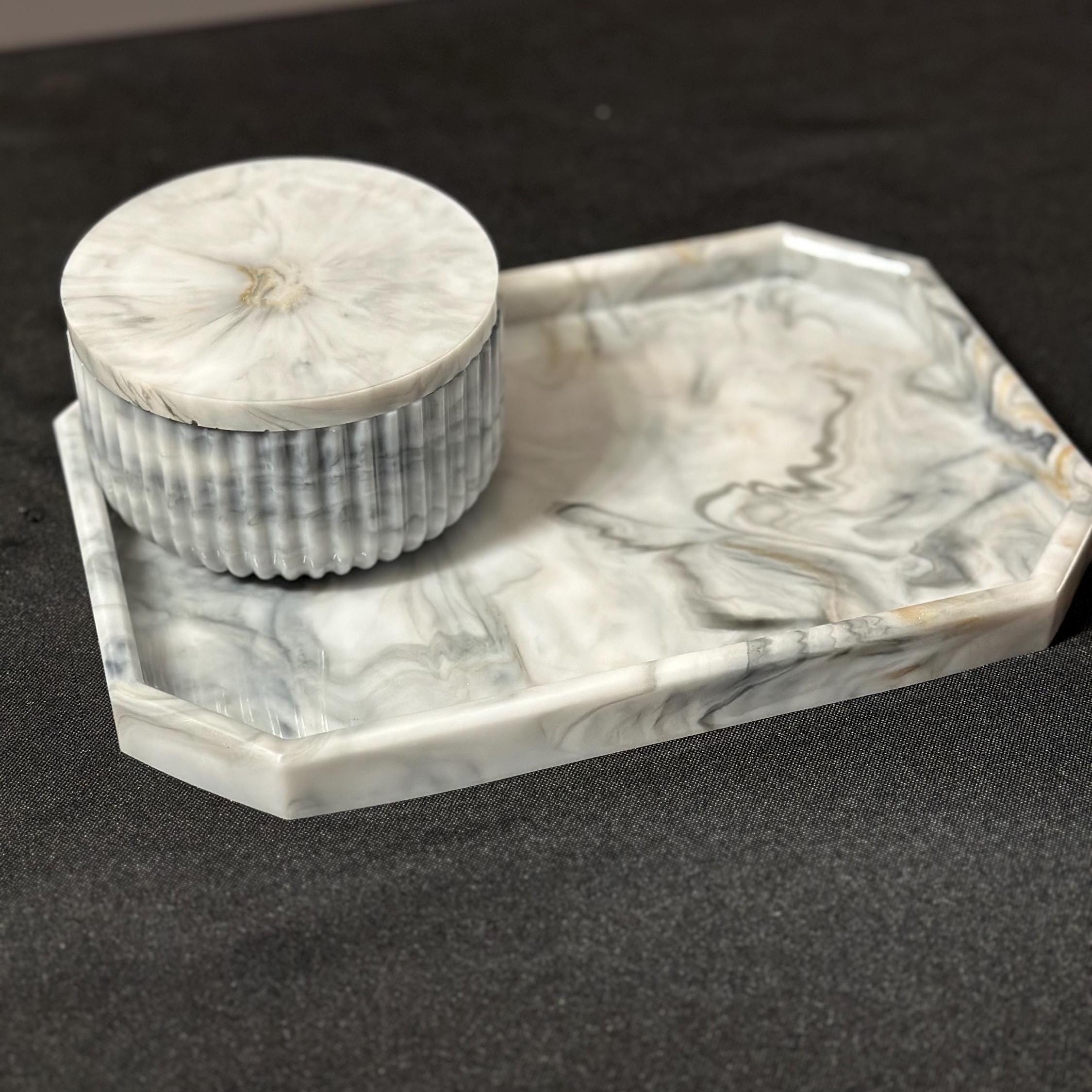 Marble Style Resin Tray & Jar Set – Custom Handmade Home Decor – Vanity or Jewelry Organizer - Handmade By Theia