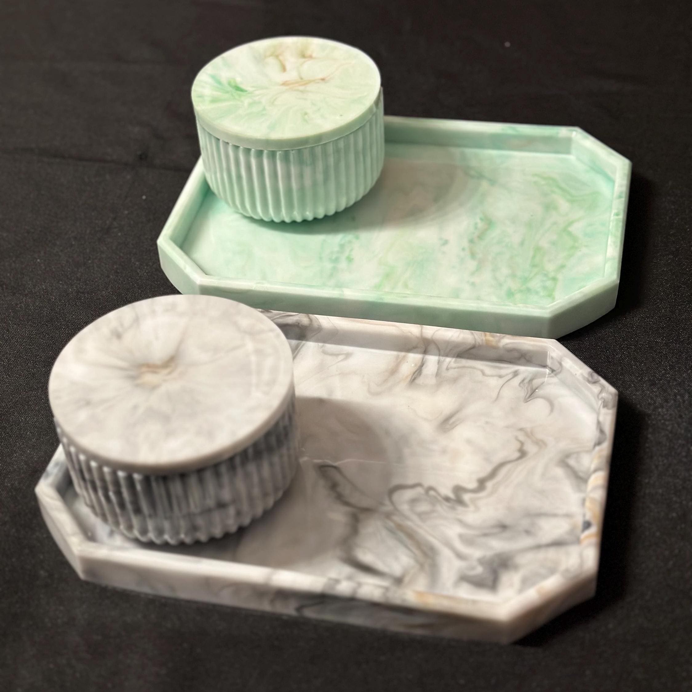 Marble Style Resin Tray & Jar Set – Custom Handmade Home Decor – Vanity or Jewelry Organizer - Handmade By Theia