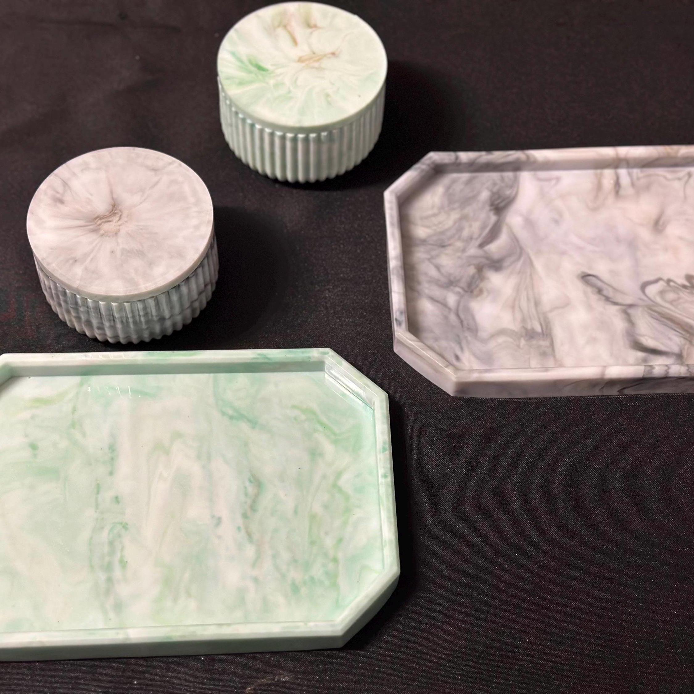 Marble Style Resin Tray & Jar Set – Custom Handmade Home Decor – Vanity or Jewelry Organizer - Handmade By Theia