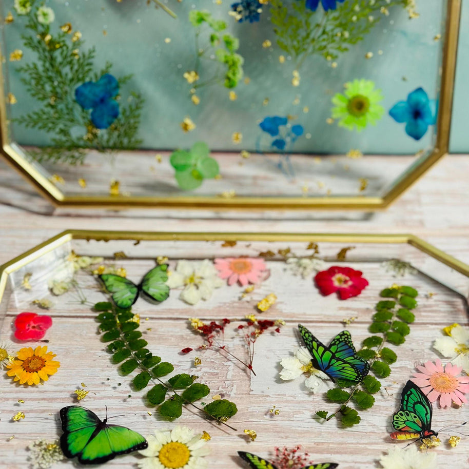 Pressed Wildflower Resin Tray – Floral Vanity Tray or Decorative Catch-All – Handmade Philadelphia - Handmade By Theia